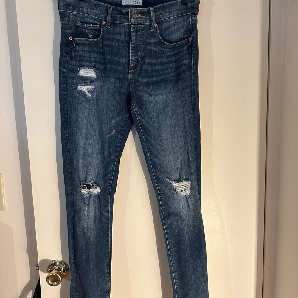LOFT Blue Skinny Distressed Denim